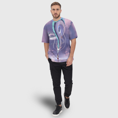 Мужская футболка oversize 3D Унесенные призраками- дракон и девочка, цвет 3D печать - фото 5