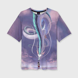 Женская футболка oversize 3D Унесенные призраками- дракон и девочка