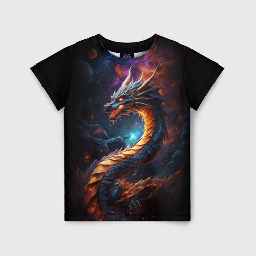 Детская футболка 3D с принтом Китайский дракон и космос, вид спереди #2