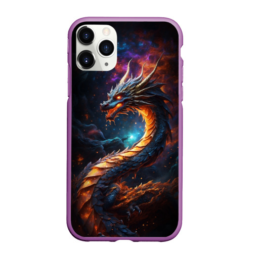 Чехол для iPhone 11 Pro матовый с принтом Китайский дракон и космос, вид спереди #2