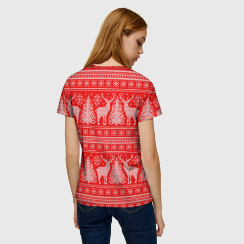 Женская футболка 3D Новогодний узор с оленями и елками, цвет 3D печать - фото 4