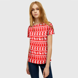 Женская футболка 3D Новогодний узор с оленями и снежинками - фото 2