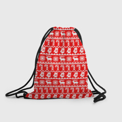 Рюкзак-мешок 3D Новогодний узор с оленями и снежинками