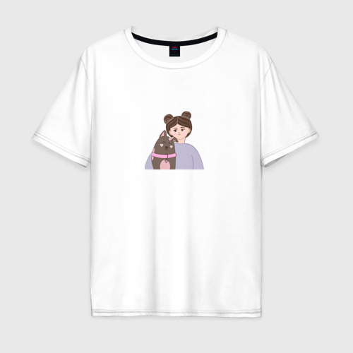 Мужская футболка хлопок Oversize с принтом Дружба между девочкой и собакой, вид спереди #2