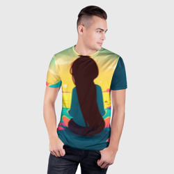 Мужская футболка 3D Slim Девочка в медитации на рассвете - фото 2