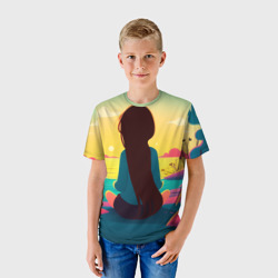 Детская футболка 3D Девочка в медитации на рассвете - фото 2