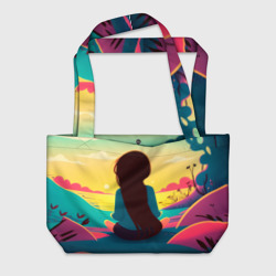 Пляжная сумка 3D Девочка в медитации на рассвете