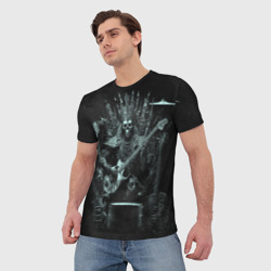 Мужская футболка 3D Скелет музыкант король метала на троне - фото 2