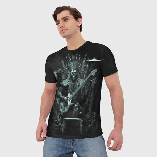 Мужская футболка 3D Скелет музыкант король метала на троне, цвет 3D печать - фото 3