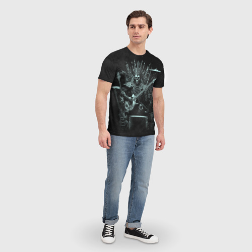 Мужская футболка 3D Скелет музыкант король метала на троне, цвет 3D печать - фото 5