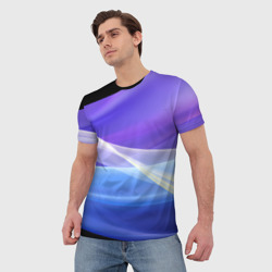 Мужская футболка 3D Фиолетовая и голубая  абстракция  - фото 2