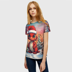 Женская футболка 3D Маленький красный  дракон - фото 2