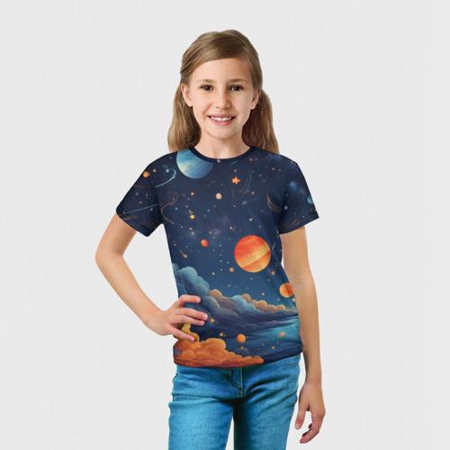 Детская футболка 3D Нарисованный космос, цвет 3D печать - фото 5