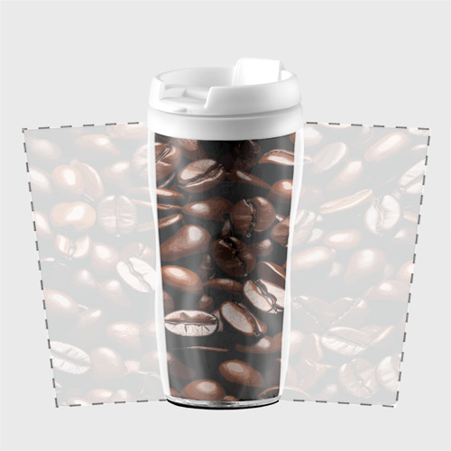 Термокружка-непроливайка Кофейные зёрна крупный паттерн, цвет белый - фото 2