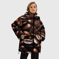Женская зимняя куртка Oversize Кофейные зёрна крупный паттерн - фото 2