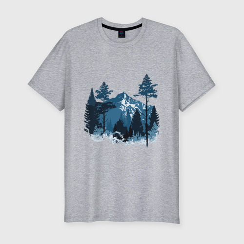 Мужская футболка хлопок Slim Графика горный пейзаж , цвет меланж