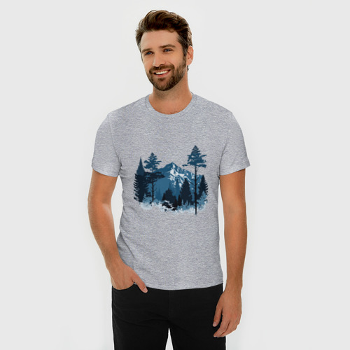 Мужская футболка хлопок Slim Графика горный пейзаж , цвет меланж - фото 3