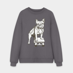 Мужской свитшот oversize без начеса хлопок Французский бульдог на скейте
