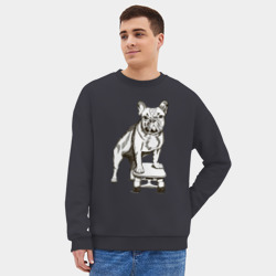 Мужской свитшот oversize без начеса хлопок Французский бульдог на скейте - фото 2