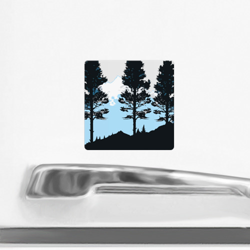 Магнит виниловый Квадрат Графика деревья в горах - фото 2