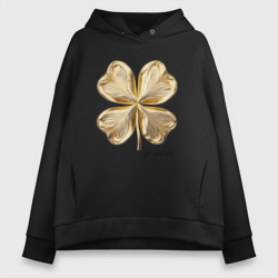 Женское худи Oversize хлопок Золотой лист клевера for good luck 