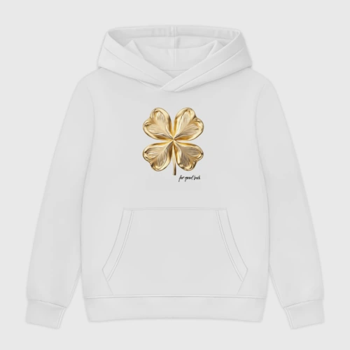 Мужская толстовка без начеса хлопок Золотой лист клевера for good luck 