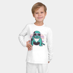 Пижама с принтом Тюлень в очках для ребенка, вид на модели спереди №2. Цвет основы: белый