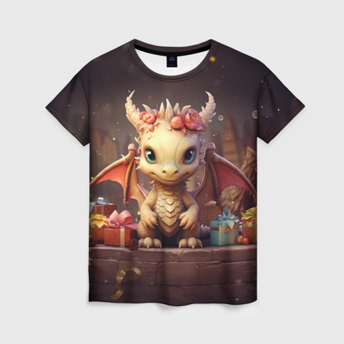 Женская футболка 3D Праздничный  новогодний дракон, цвет 3D печать