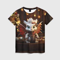 Женская футболка 3D Белый новогодний дракон