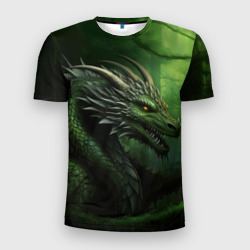 Мужская футболка 3D Slim Зеленый  дракон символ 2024