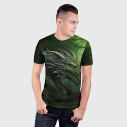 Мужская футболка 3D Slim Зеленый  дракон символ 2024 - фото 2