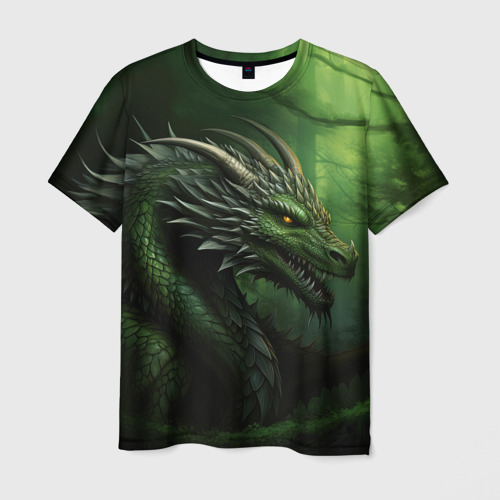 Мужская футболка с принтом Зеленый  дракон символ 2024, вид спереди №1