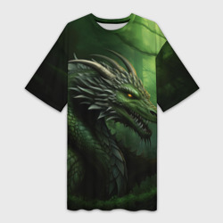 Платье-футболка 3D Зеленый  дракон символ 2024