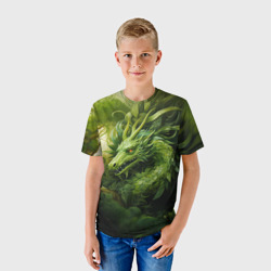 Детская футболка 3D Зеленый травяной  дракон - фото 2