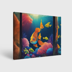 Холст прямоугольный Оранжевые рыбки и кораллы под водой