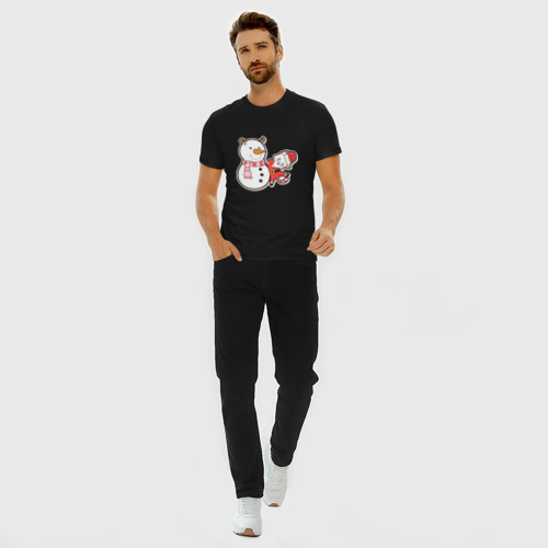 Мужская футболка хлопок Slim Новогодние котики , цвет черный - фото 5