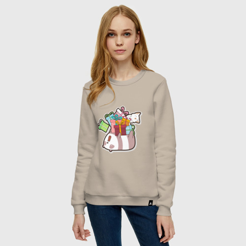 Женский свитшот хлопок Панда и котик, цвет миндальный - фото 3