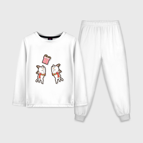 Детская пижама с лонгсливом хлопок с принтом Котики и подарок, вид спереди #2