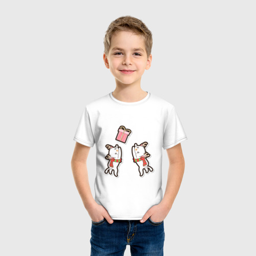 Детская футболка хлопок Котики и подарок, цвет белый - фото 3
