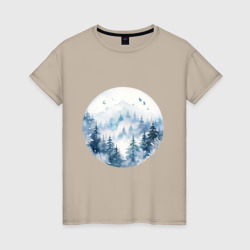 Горы в тумане в круге – Женская футболка хлопок с принтом купить со скидкой в -20%