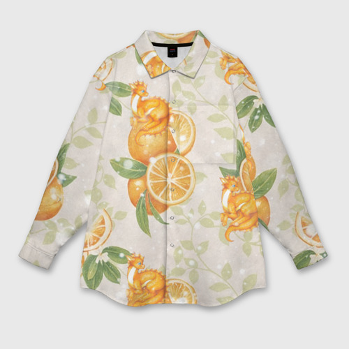 Мужская рубашка oversize 3D с принтом Мандариновое настроение оранжевый дракон, вид спереди #2