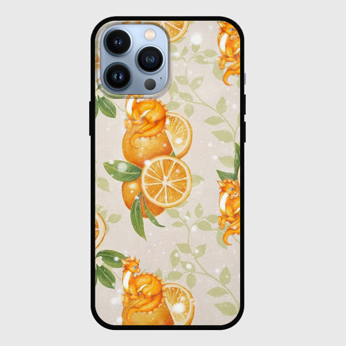 Чехол для iPhone 13 Pro Max с принтом Мандариновое настроение оранжевый дракон, вид спереди #2
