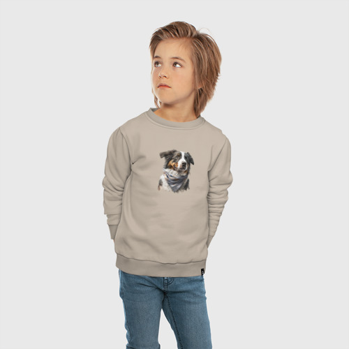 Детский свитшот хлопок с принтом Австралийская овчарка с шейным платком, вид сбоку #3