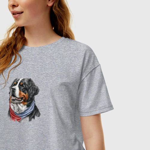 Женская футболка хлопок Oversize Бернский зенненхунд с шейным платком, цвет меланж - фото 3