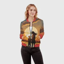 Женский бомбер 3D Мать и дитя на закате - фото 2