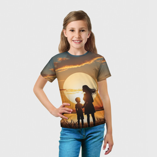Детская футболка 3D Мать и дитя на закате, цвет 3D печать - фото 5