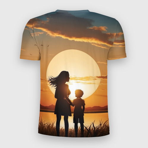 Мужская футболка 3D Slim Мать и дитя на закате, цвет 3D печать - фото 2