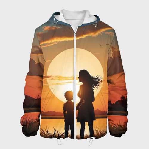 Мужская куртка 3D Мать и дитя на закате, цвет 3D печать