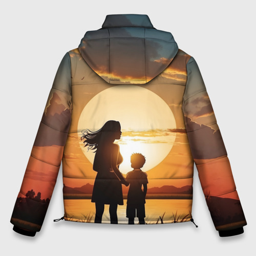 Мужская зимняя куртка 3D Мать и дитя на закате, цвет черный - фото 2