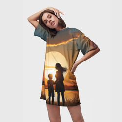 Платье-футболка 3D Мать и дитя на закате - фото 2